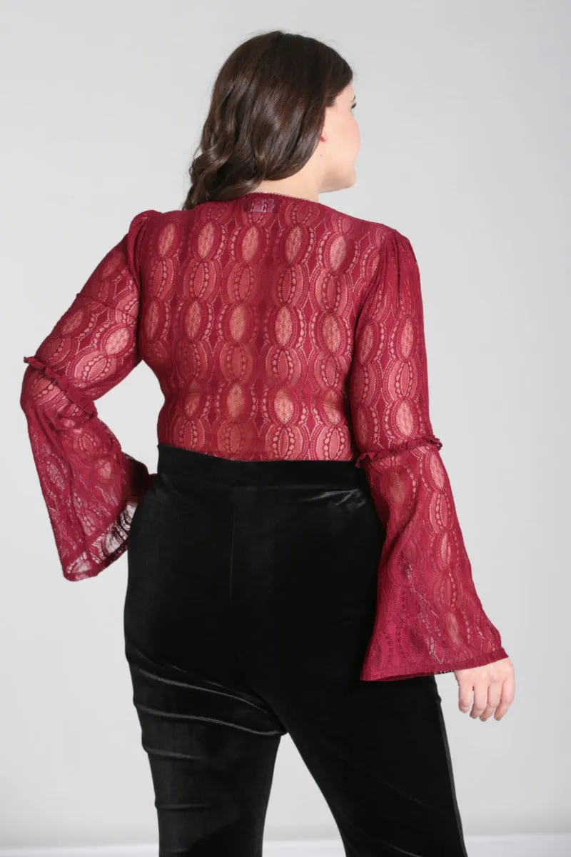 Hell Bunny Rhea Stretch Lace Burgundy Top