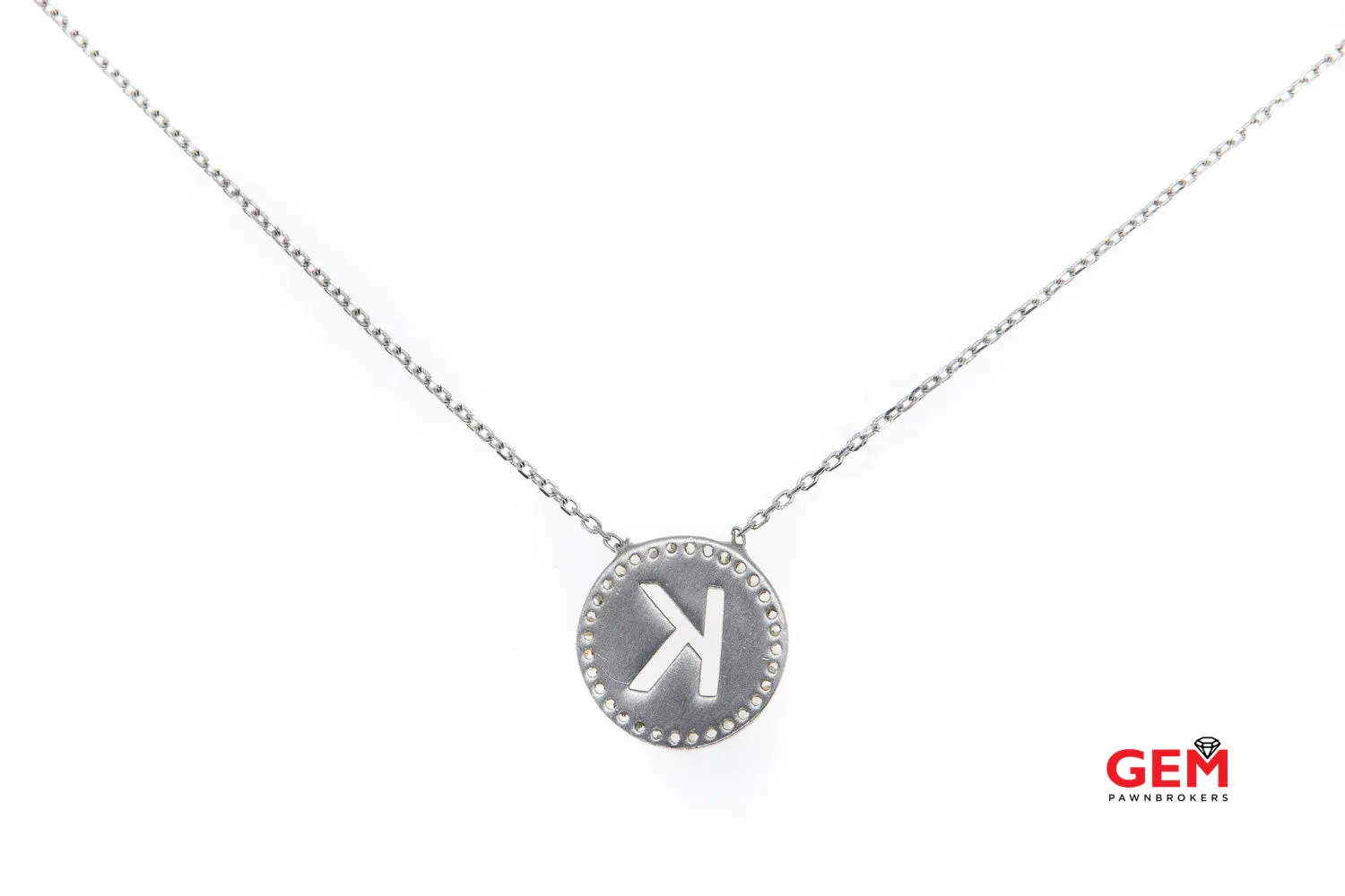 Initial Letter K Cubic Zirconia Halo Pendant 925 Sterling Silver 17.5" Necklace