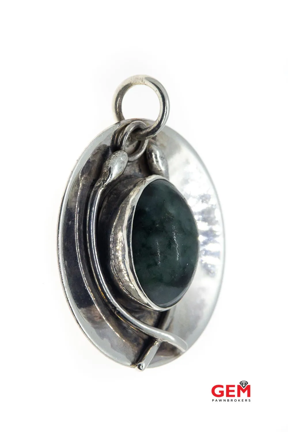 James Martin Navajo Designer Natural Large Cabochon Modernist Snake Sombrero Drop Charm 925 Sterling Silver Pendant