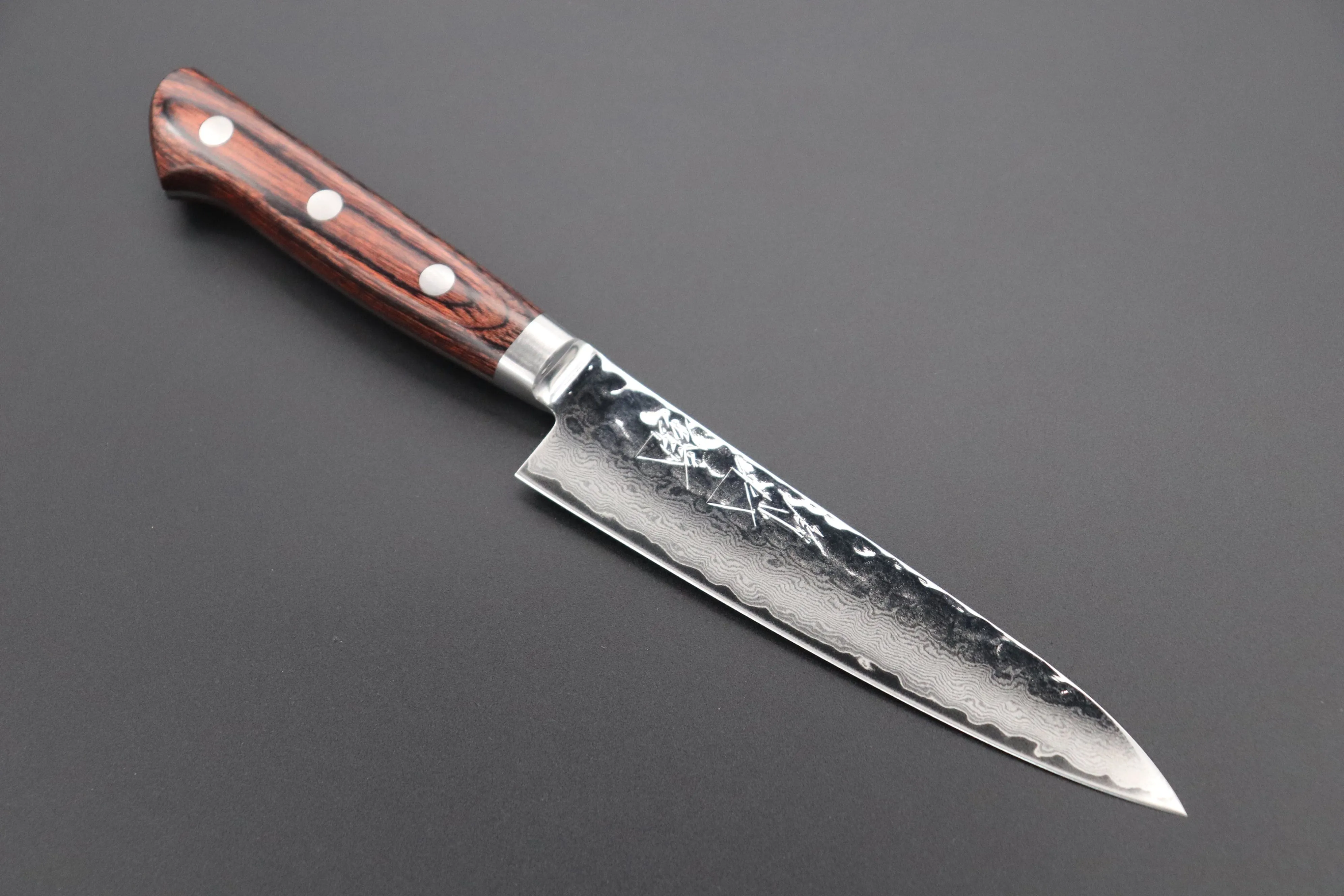 JCK Natures Gekko Kagami Series VG-10 Tsuchime Damascus Petty 135mm & Santoku 180mm (GK-2Pcs Knife Set, Mahogany Wood Handle)