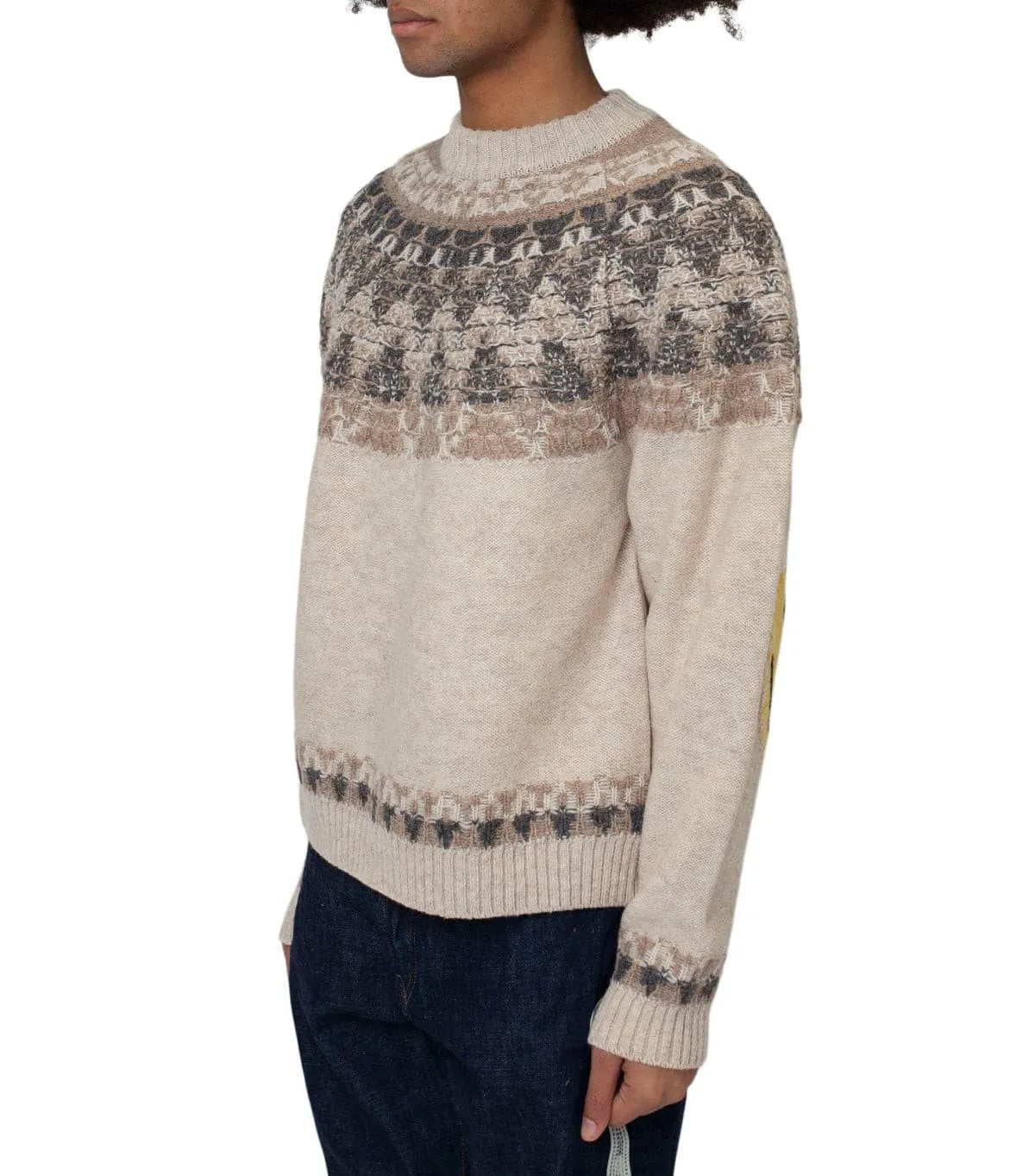 Kapital 5G Wool Nordic Smilie Patch Raglan Sweater Beige