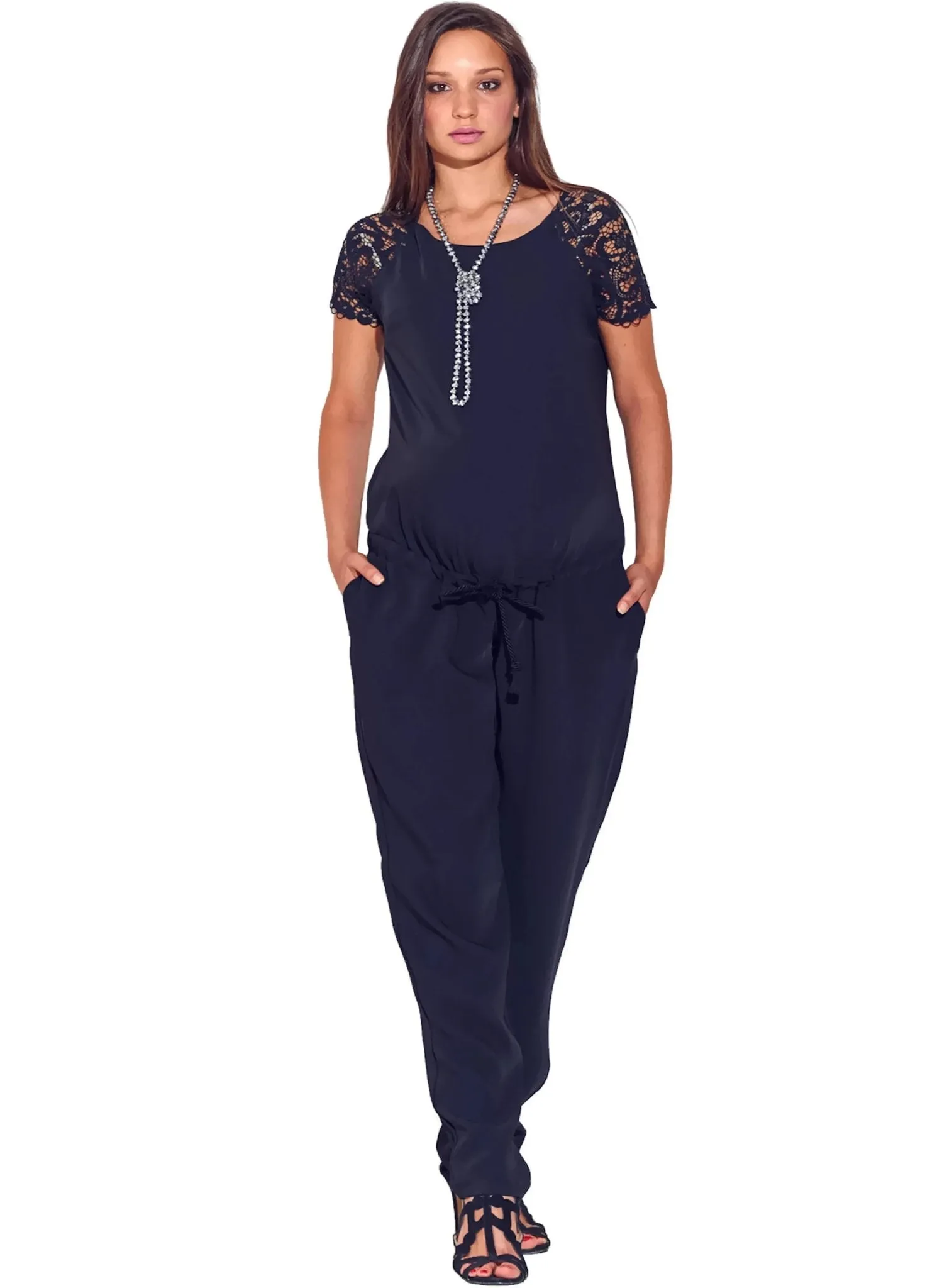 Lace Sleeve Maternity Jumpsuit