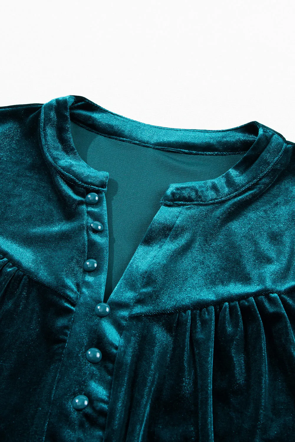 Lantern Sleeve Beaded Split V Neck Velvet Top