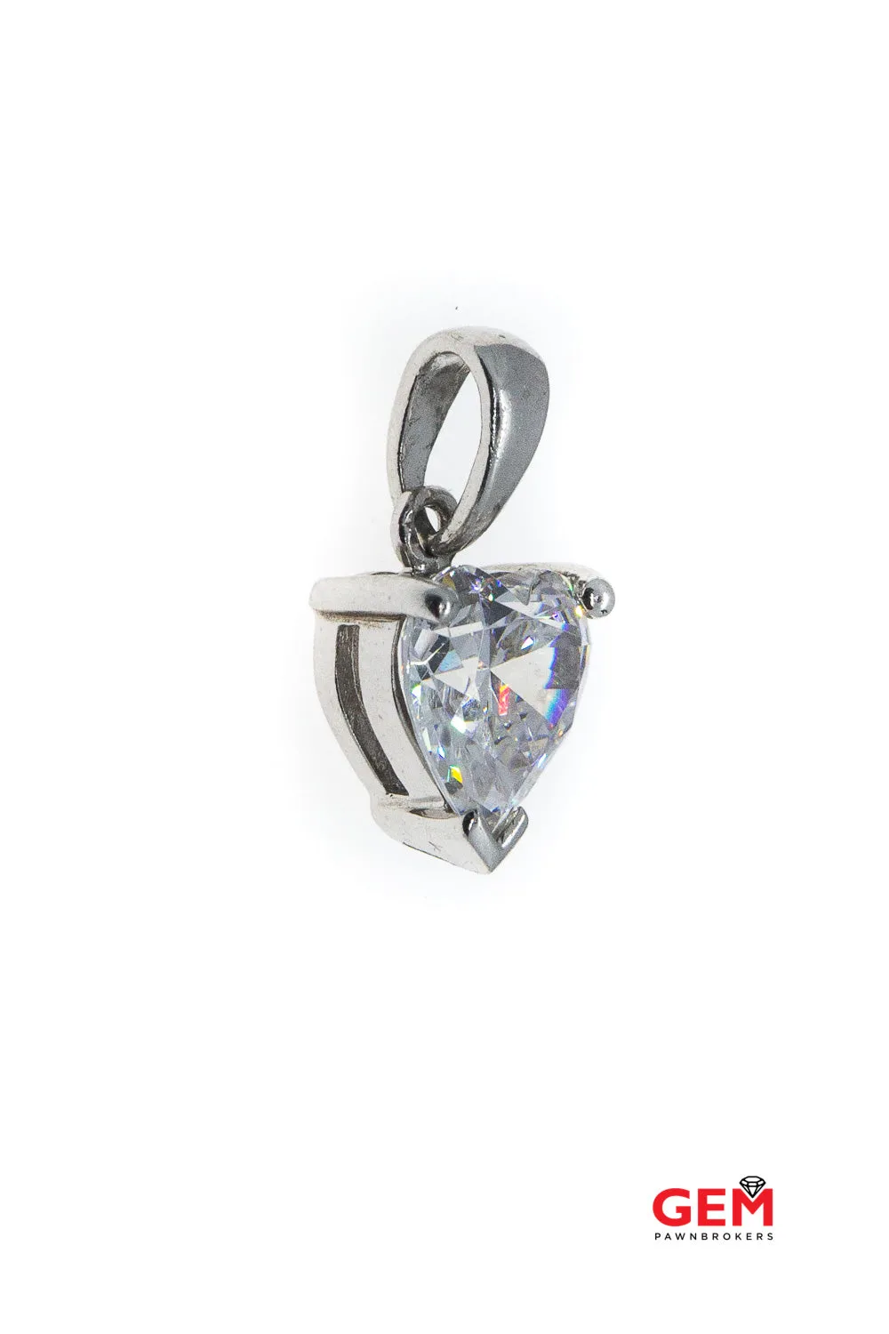 Large Cubic Zirconia Love Heart Drop Charm 925 Sterling Silver CZ Pendant