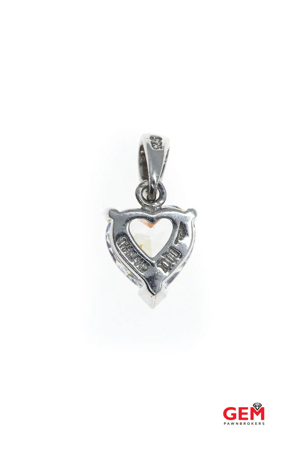 Large Cubic Zirconia Love Heart Drop Charm 925 Sterling Silver CZ Pendant