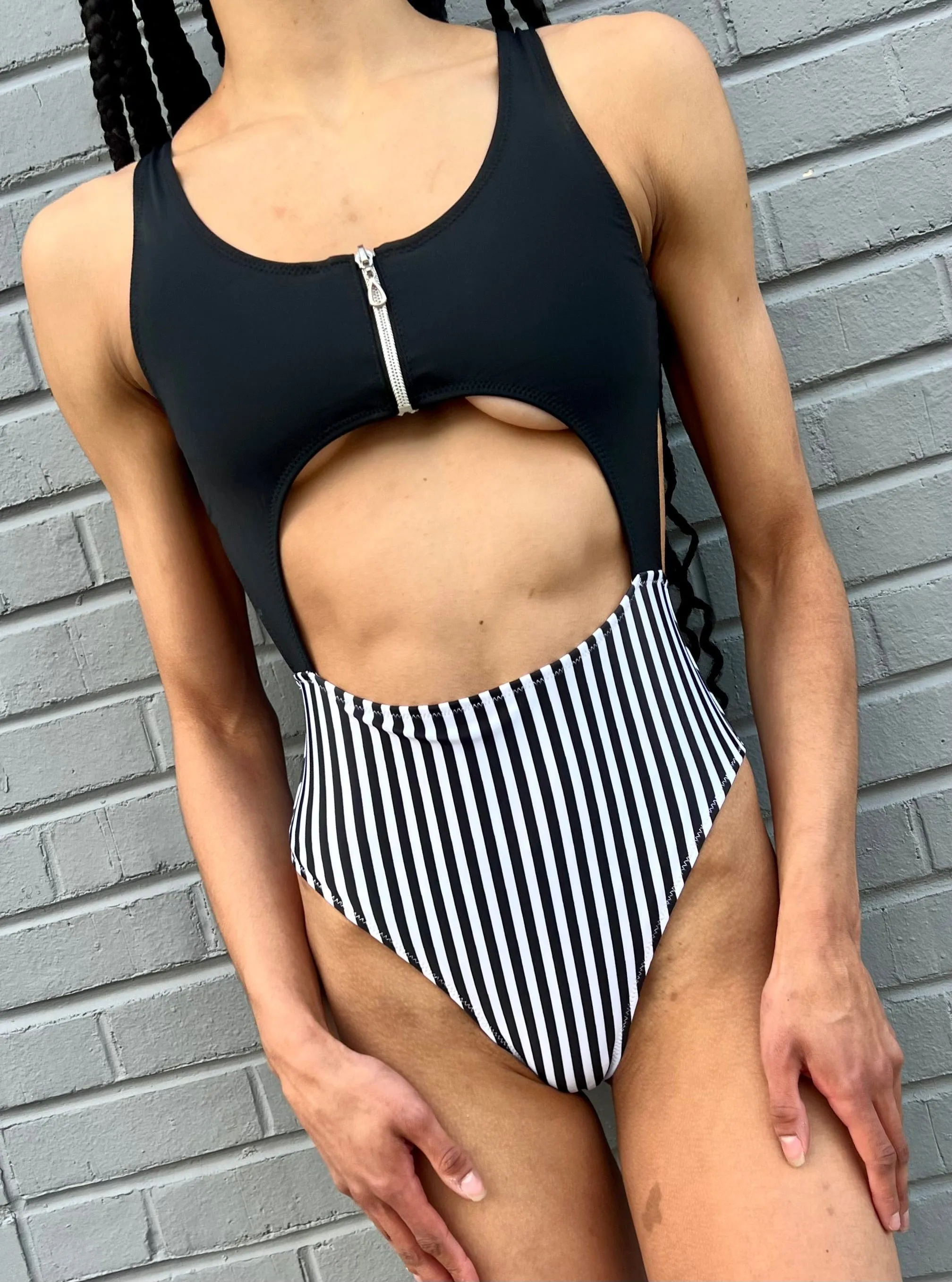 Lolita Bodysuit - Black and White Stripes