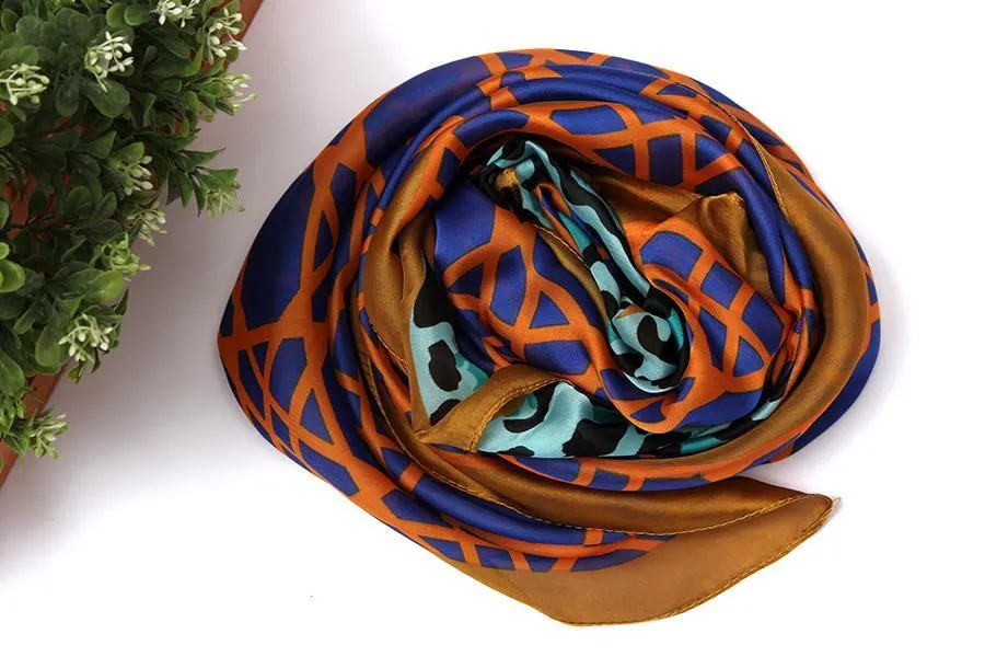 Long Chiffon Scarf Blue and Gold Leopard Theme CHL111