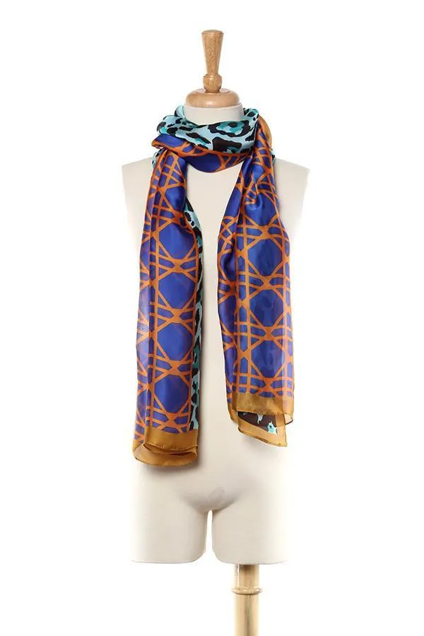 Long Chiffon Scarf Blue and Gold Leopard Theme CHL111