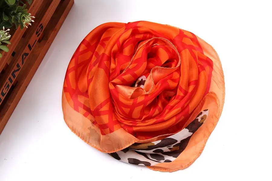 Long Chiffon Scarf Orange Theme Leopard Print CHL117