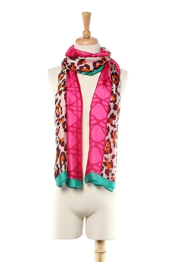 Long Chiffon Scarf Turquoise and Pink Theme Leopard Print CHL115