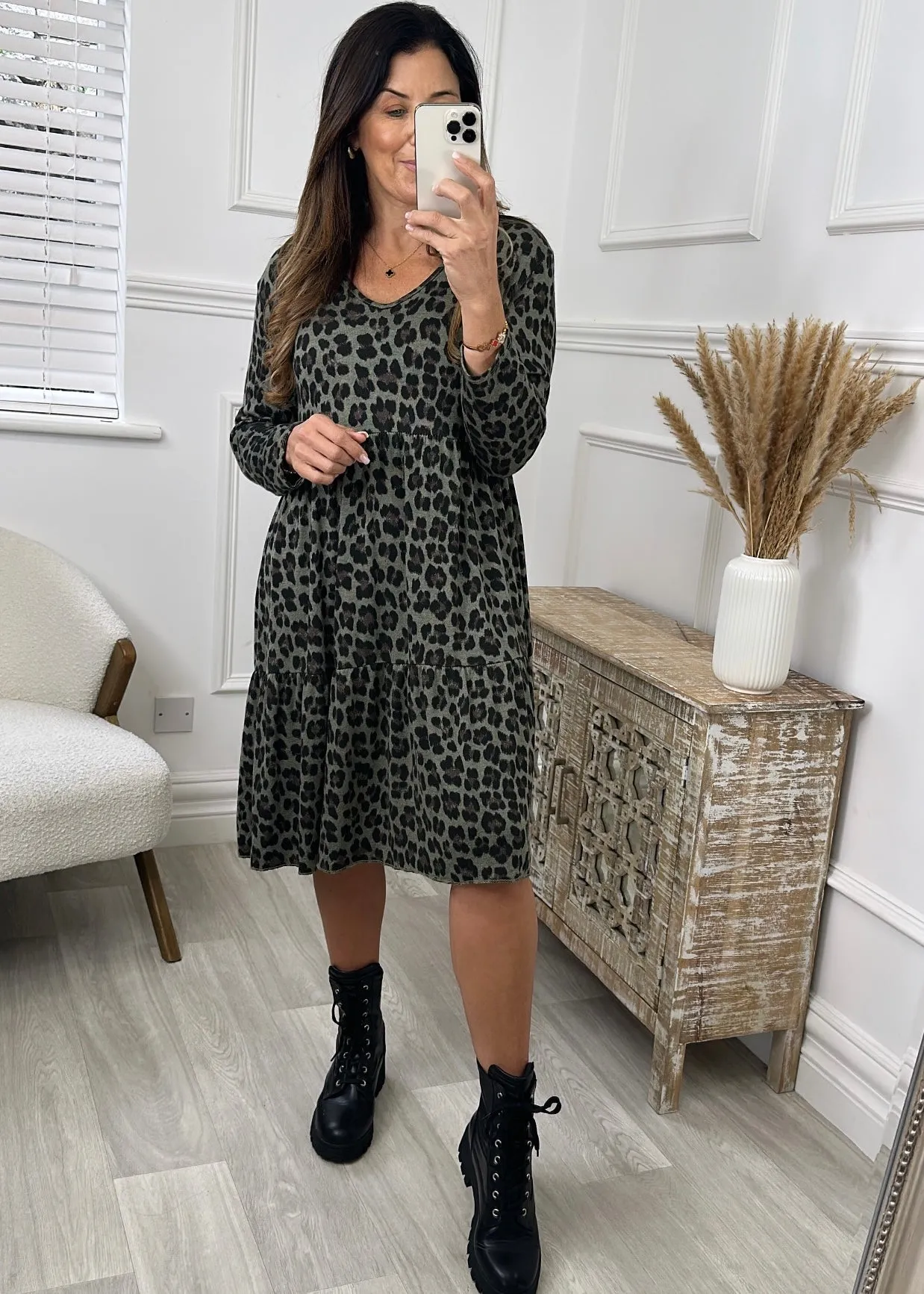 Melody Khaki Leopard Print Dress