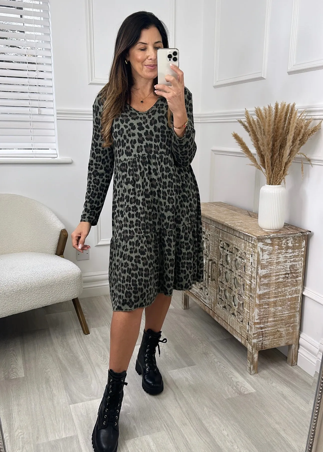 Melody Khaki Leopard Print Dress