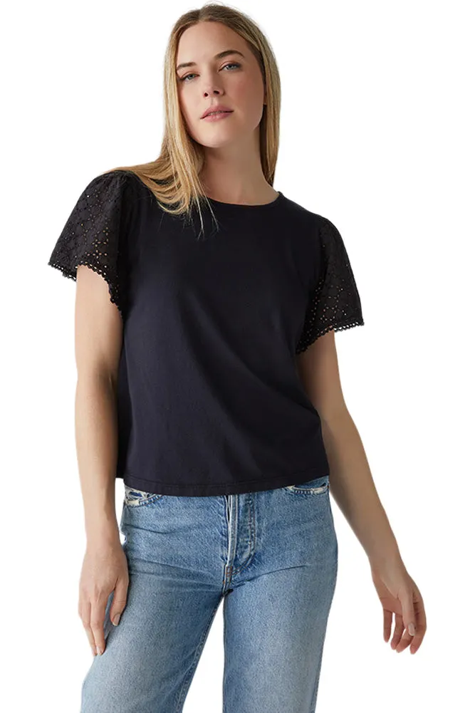 Michael Stars Jenny Eyelet Flutter Sleeve Top