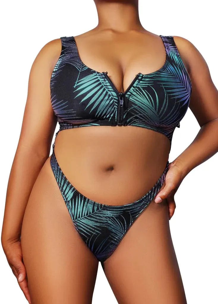 Monokini - Jungle Palm - Black Teal