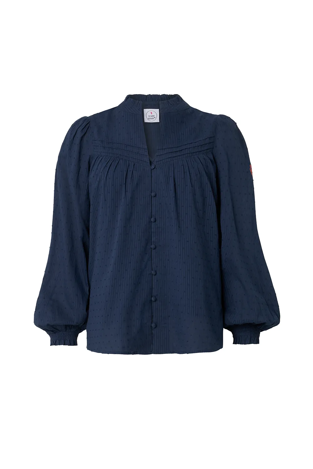 Navy Dobby Frill Neck Blouse