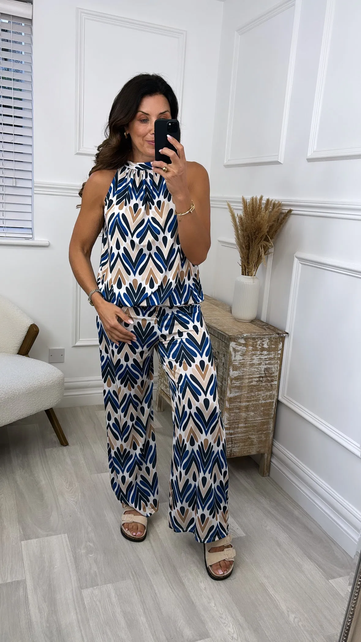 Nesta Blue Patterned Wide Leg Trousers