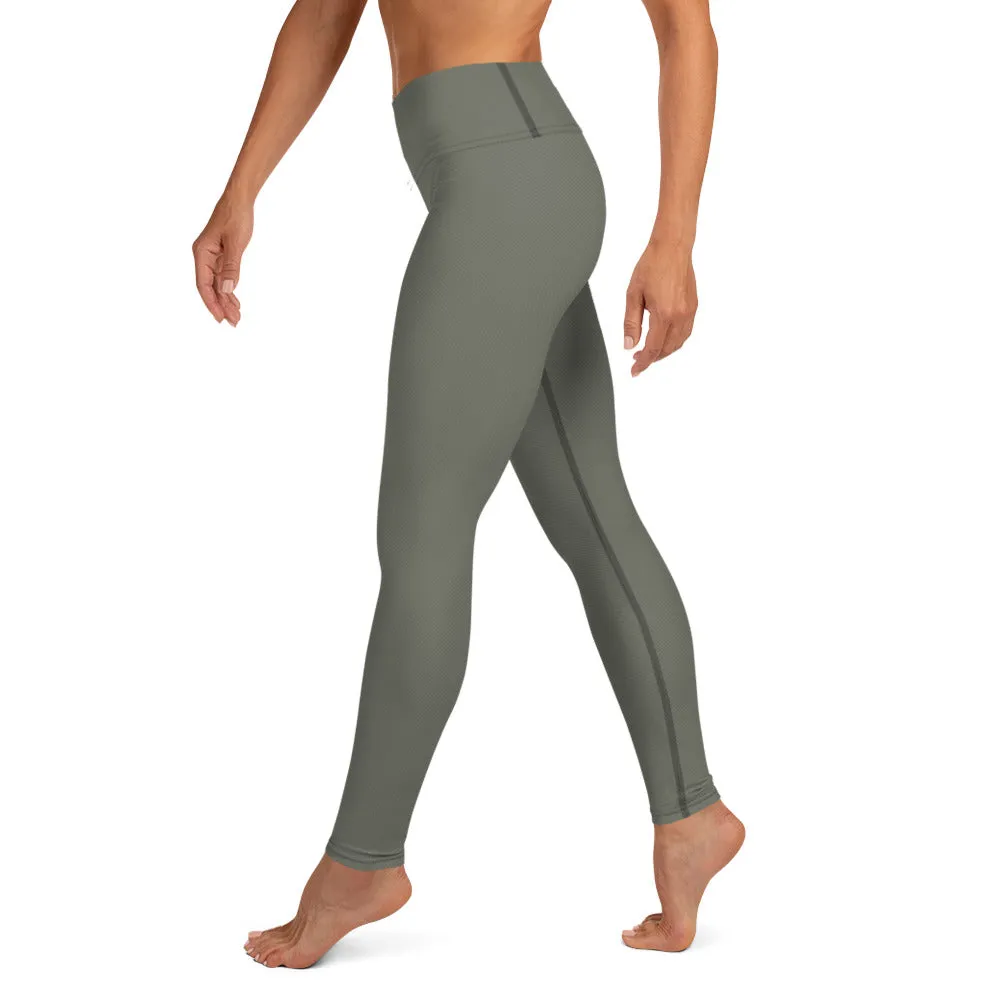 Olive Twill Patterned HW Yoga Pants Leggings for women with pocket