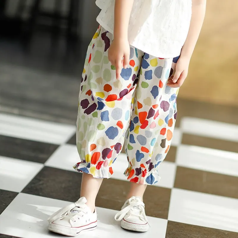 Patterned Cotton Loose Trousers