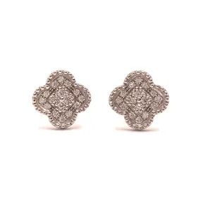 Pave Clover Shape Vermeil Stud Earrings - Silver