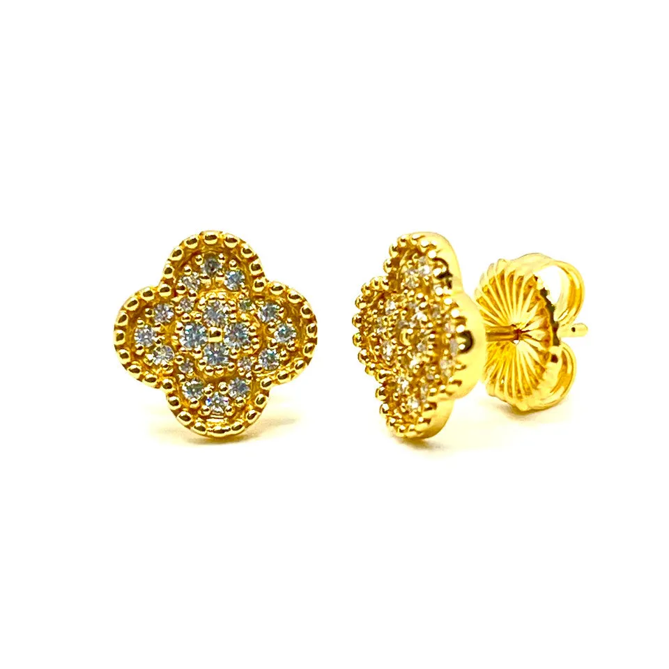 Pave Clover Shape Vermeil Stud Earrings