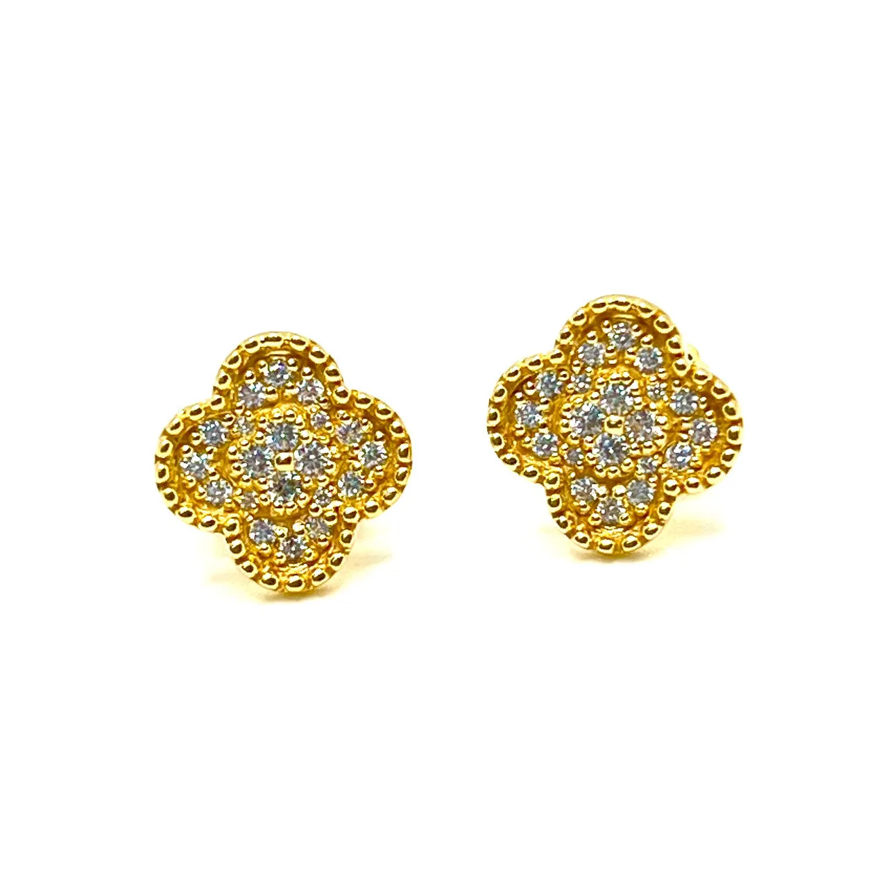 Pave Clover Shape Vermeil Stud Earrings