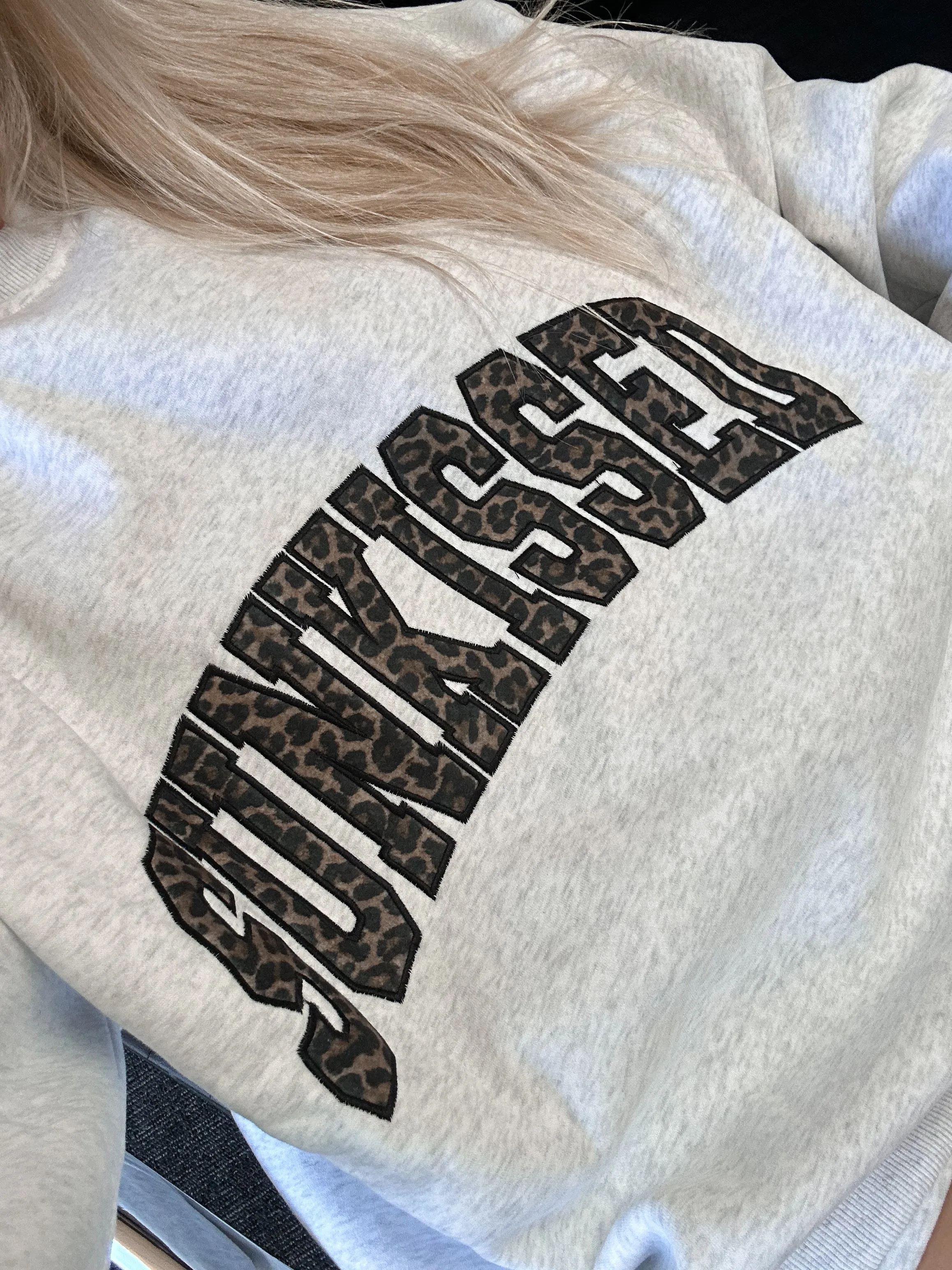 Pearl Grey Sunkissed Leopard Print Embroider Sweatshirt