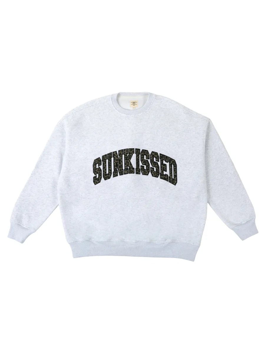 Pearl Grey Sunkissed Leopard Print Embroider Sweatshirt