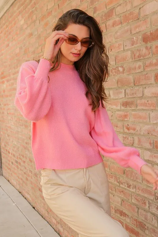 Pink Balloon Sleeve Sweater