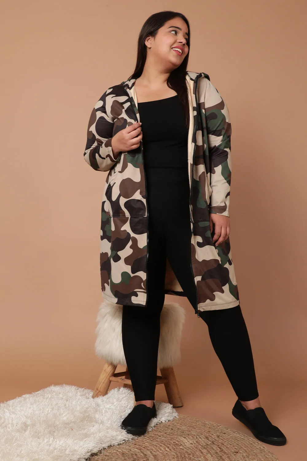 Plus Size Camouflage Print Jacket Dress