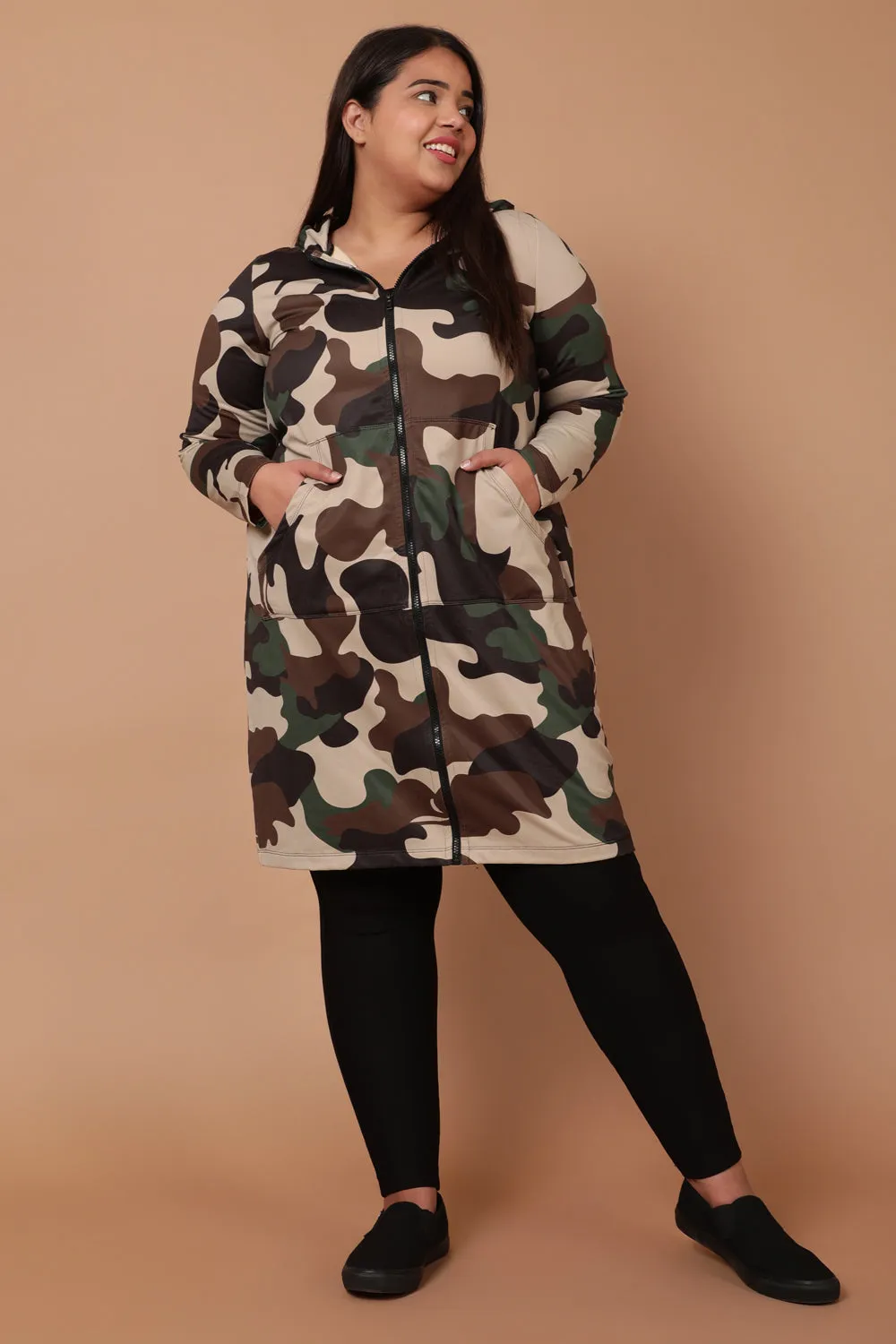 Plus Size Camouflage Print Jacket Dress