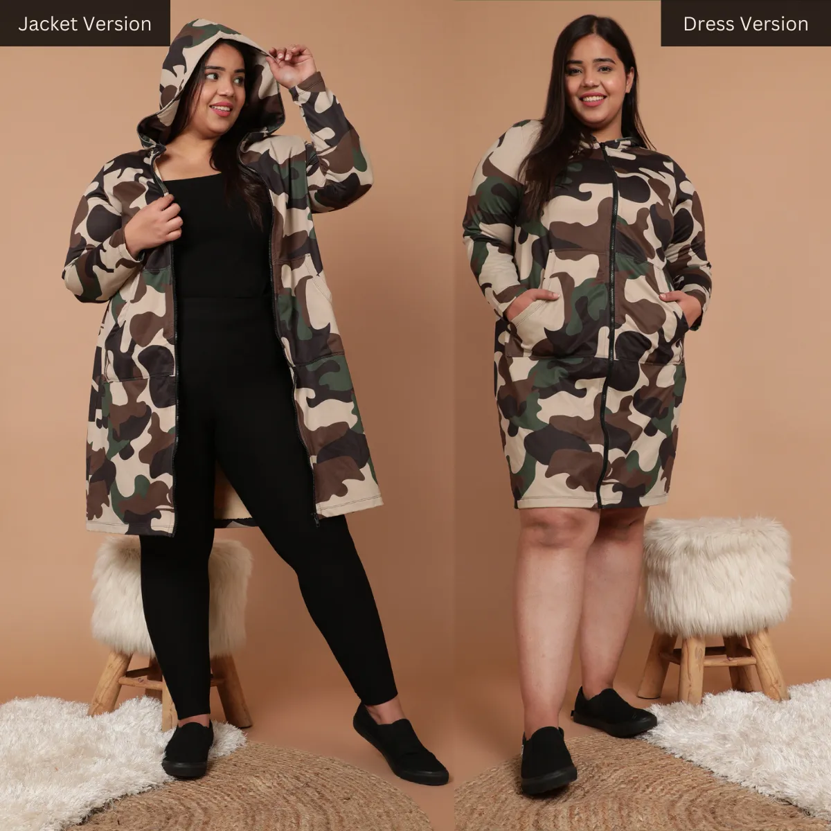 Plus Size Camouflage Print Jacket Dress