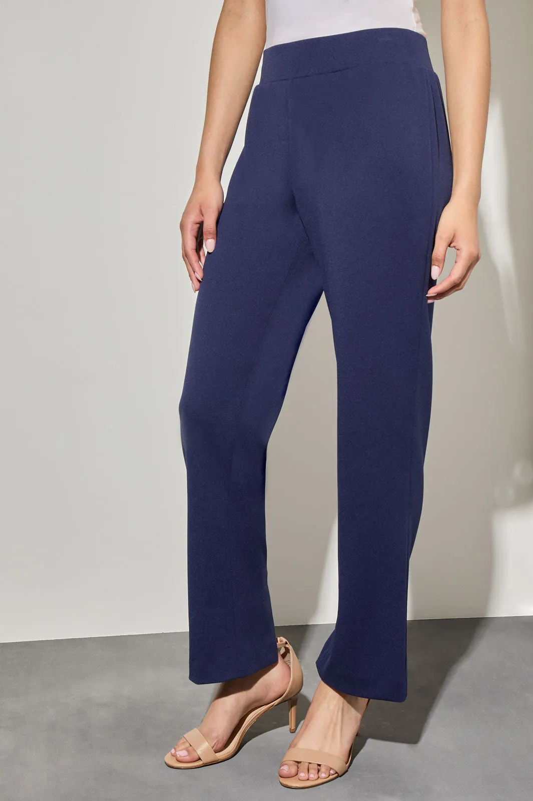 Plus Size Stretch Deco Crepe Straight-Leg Ankle Pants