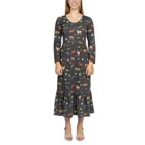 Safari Long Sleeves Midi Dress (With Waist Seam)