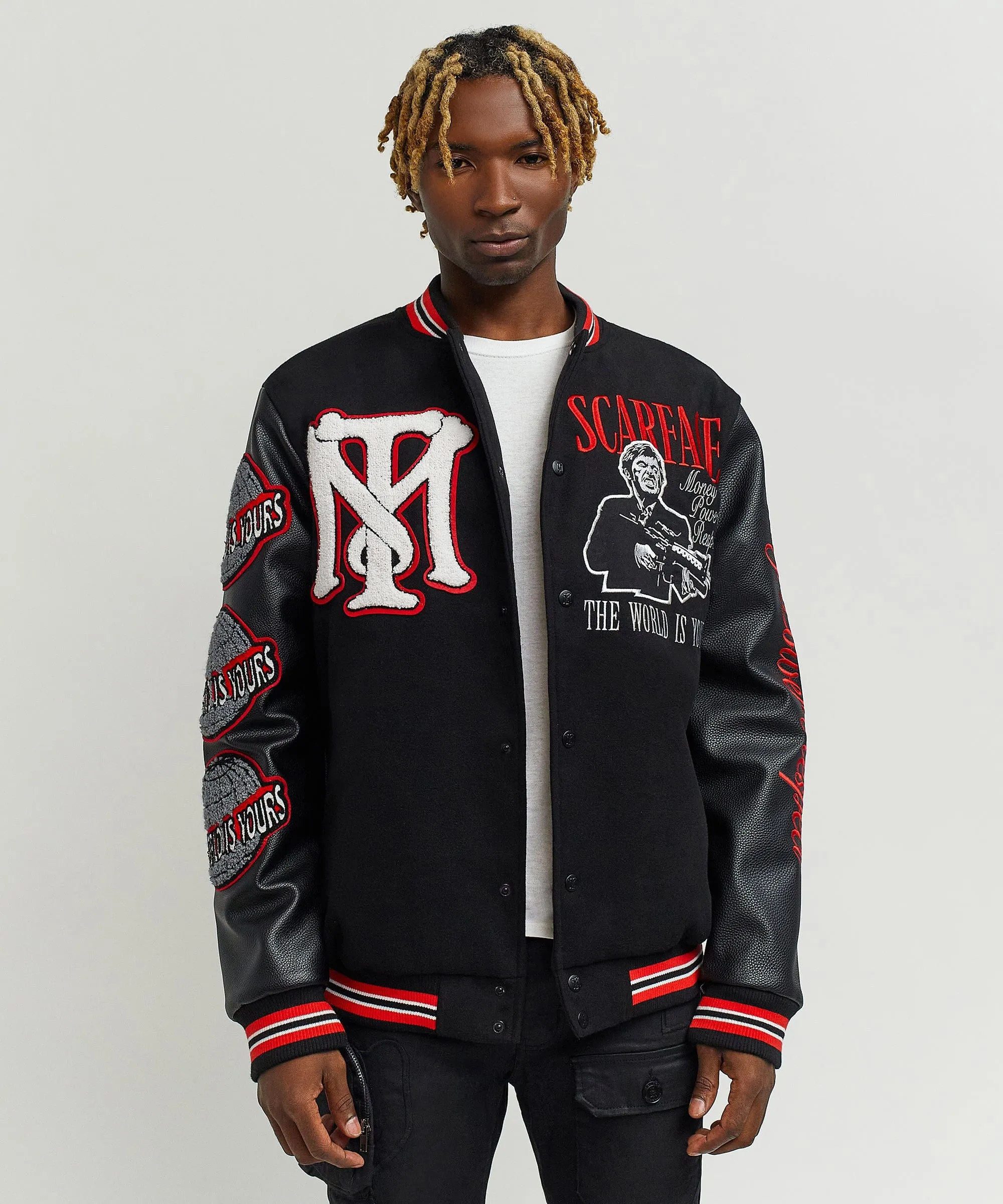 Scarface™ X Reason Collab Patched Wool Varsity Jacket - Black