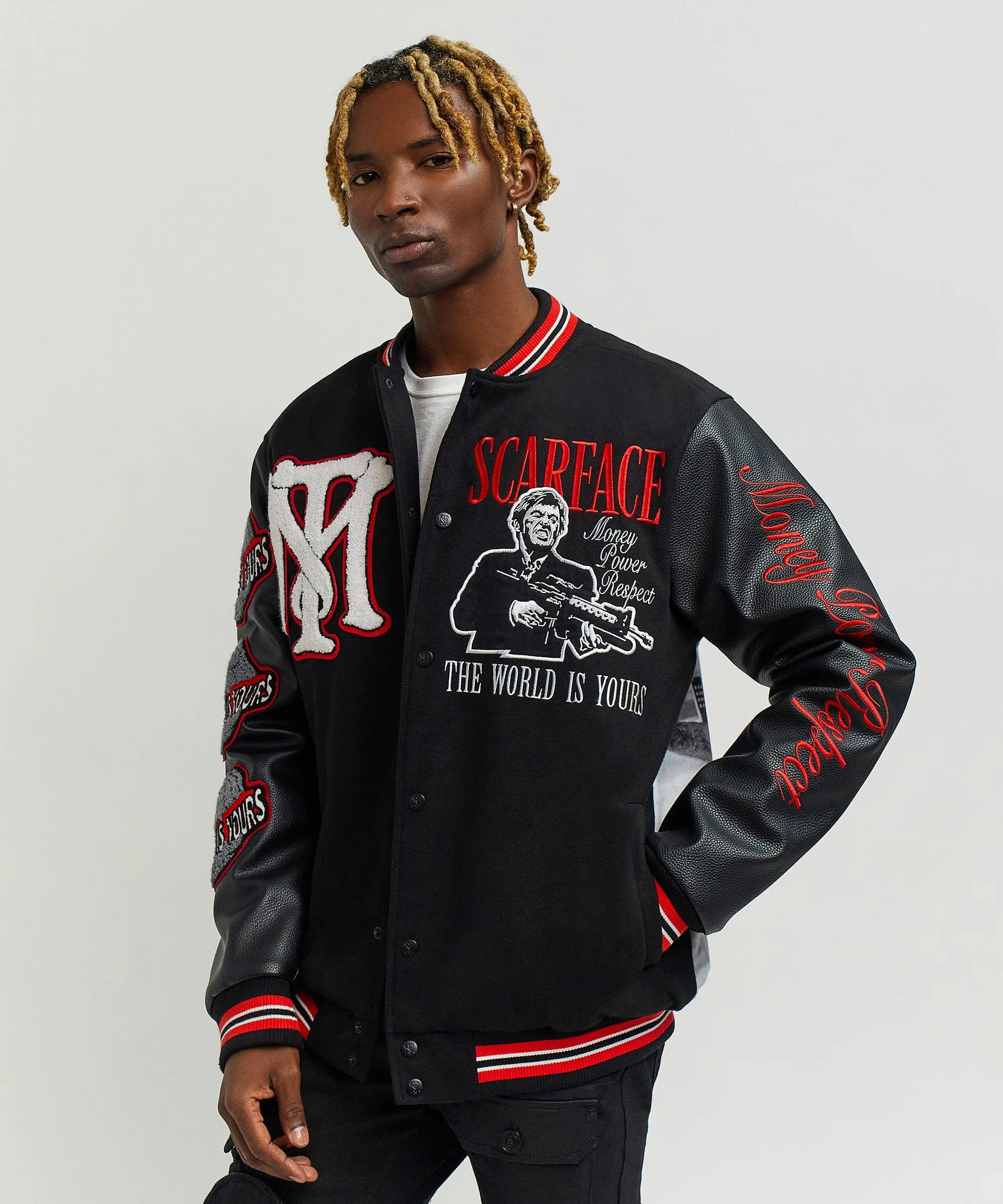 Scarface™ X Reason Collab Patched Wool Varsity Jacket - Black