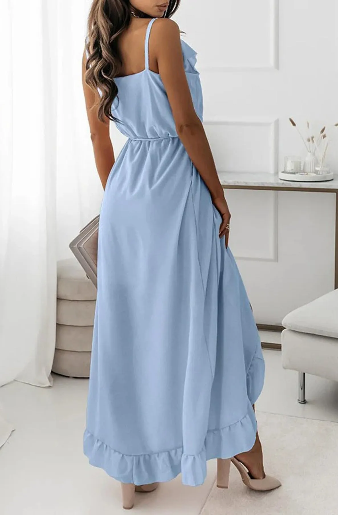 Shanice Frill Chiffon Maxi Dress-Sky Blue