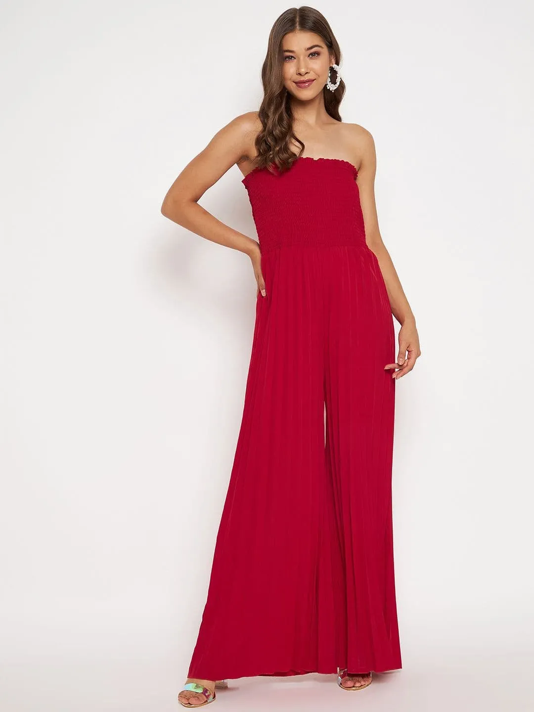 Smocked Strapless Maxi Jumpsuit