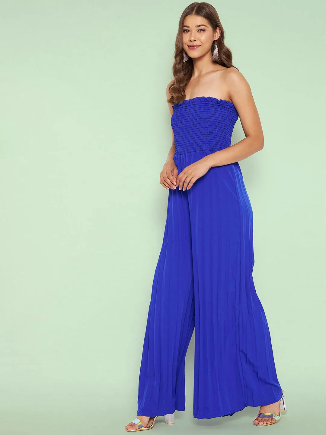 Smocked Strapless Maxi Jumpsuit