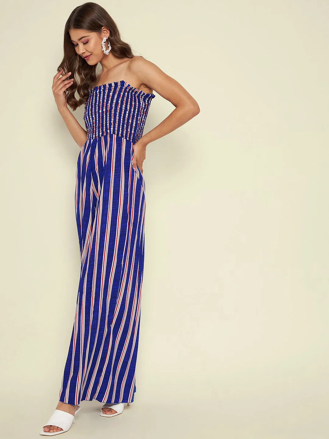 Smocked Strapless Maxi Jumpsuit