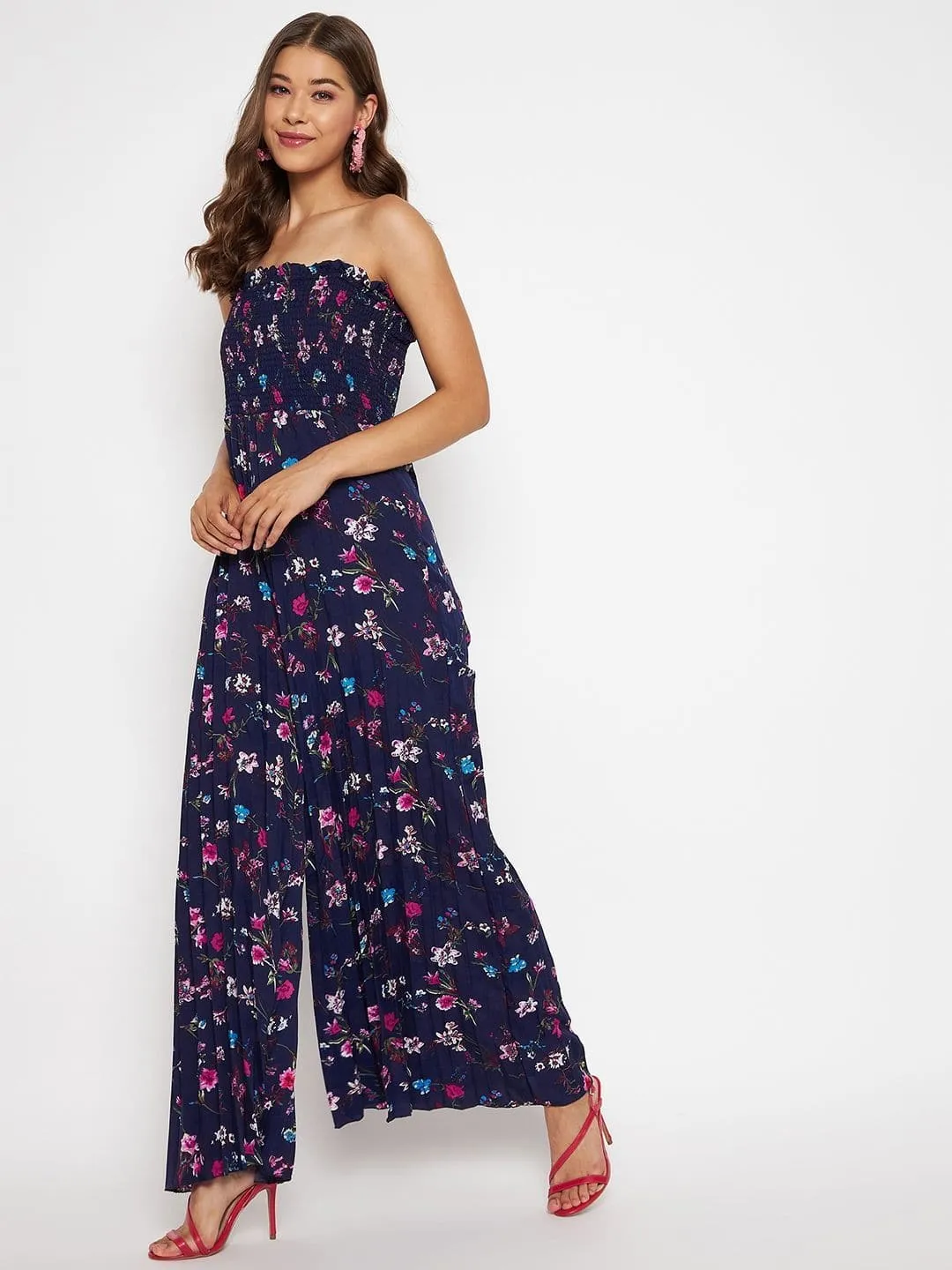 Smocked Strapless Maxi Jumpsuit