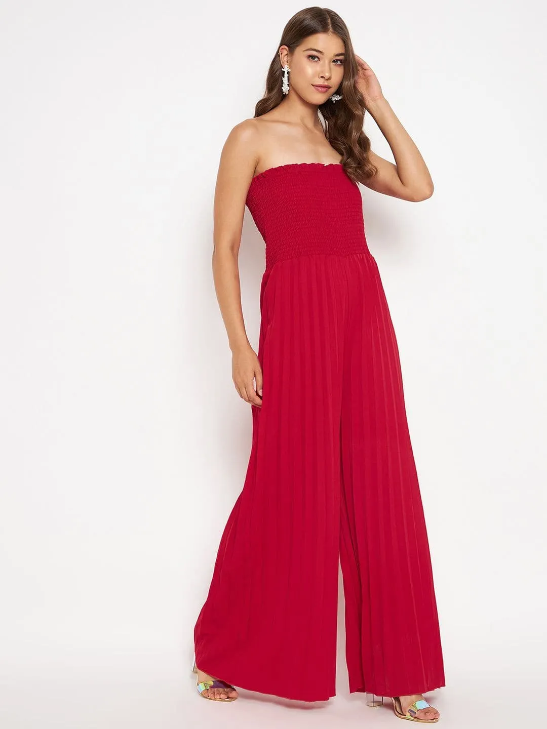 Smocked Strapless Maxi Jumpsuit