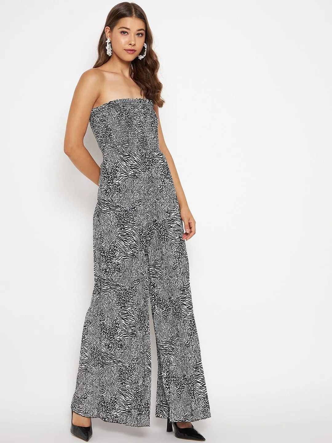 Smocked Strapless Maxi Jumpsuit