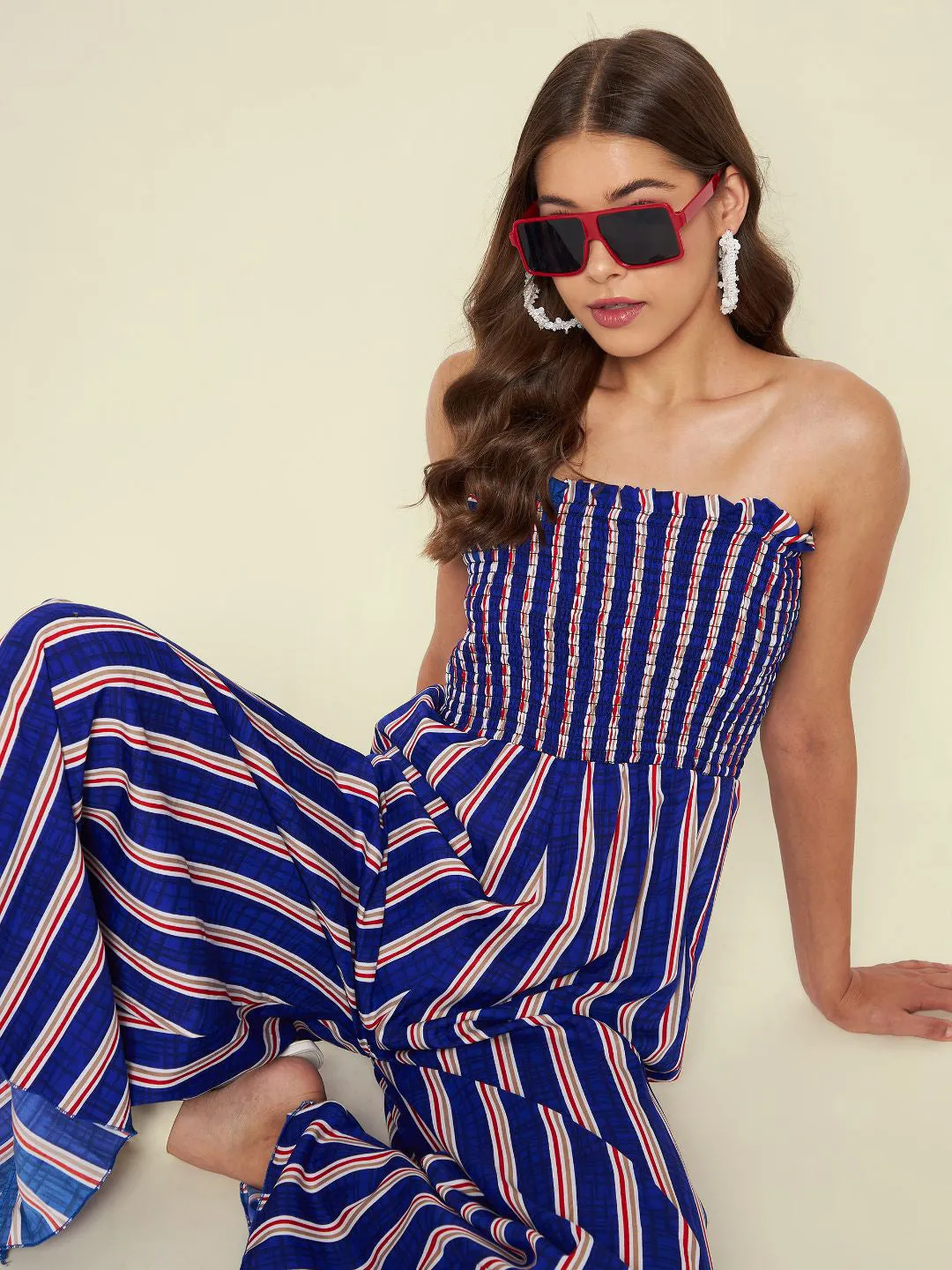 Smocked Strapless Maxi Jumpsuit