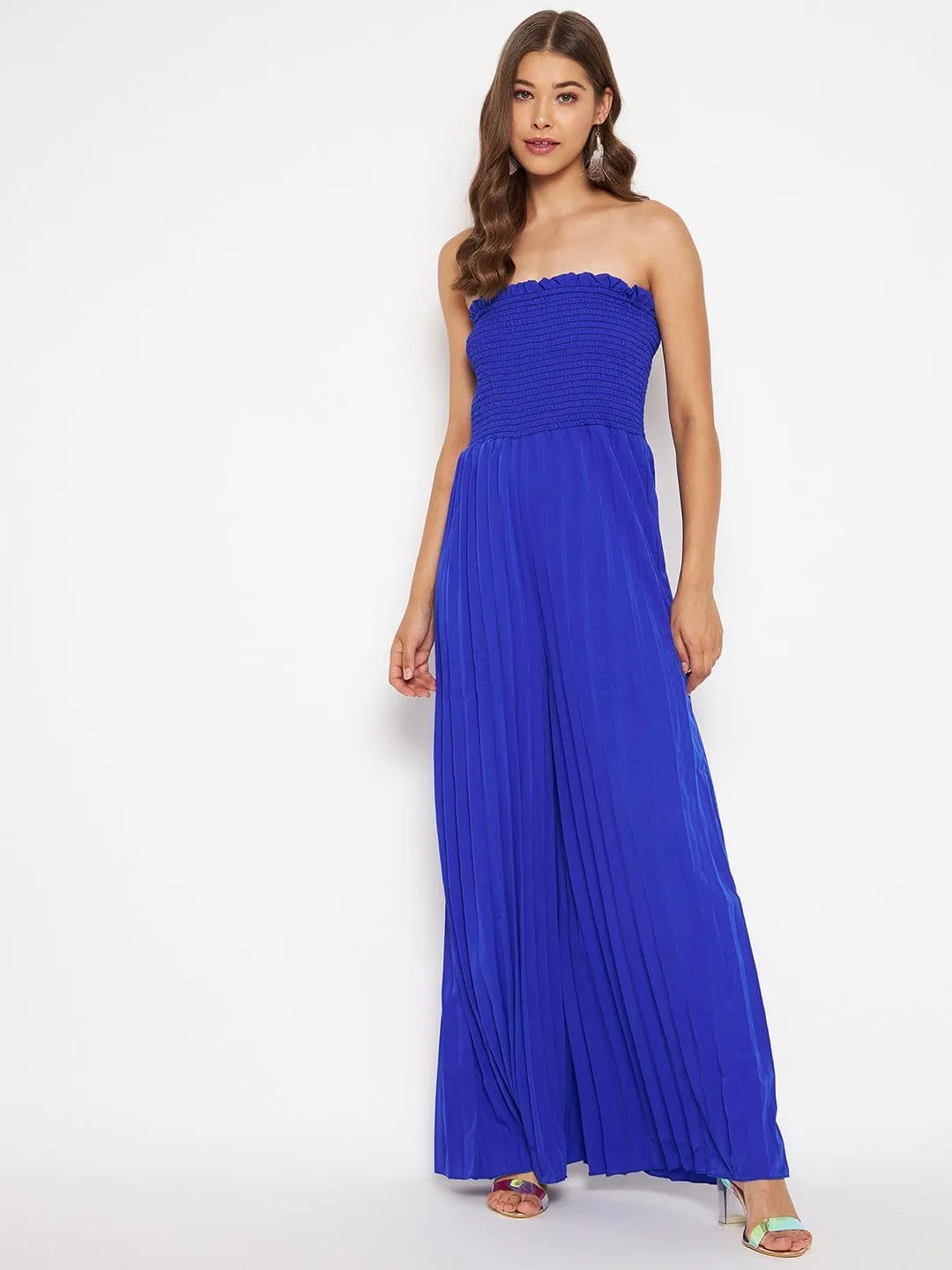 Smocked Strapless Maxi Jumpsuit