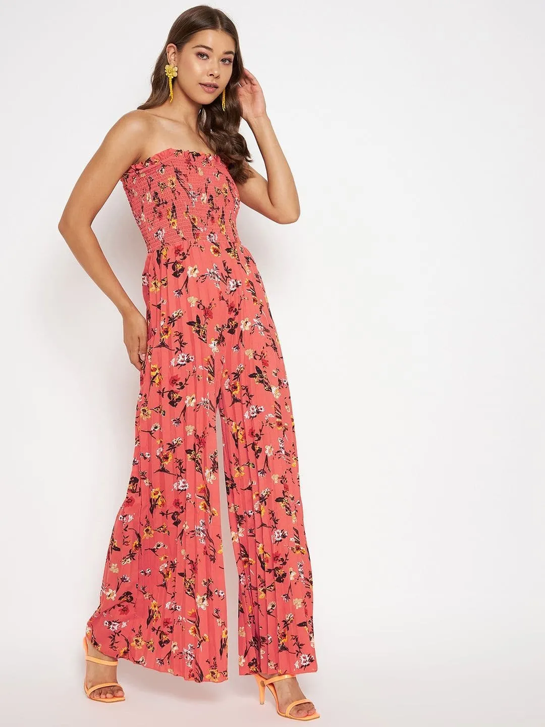 Smocked Strapless Maxi Jumpsuit