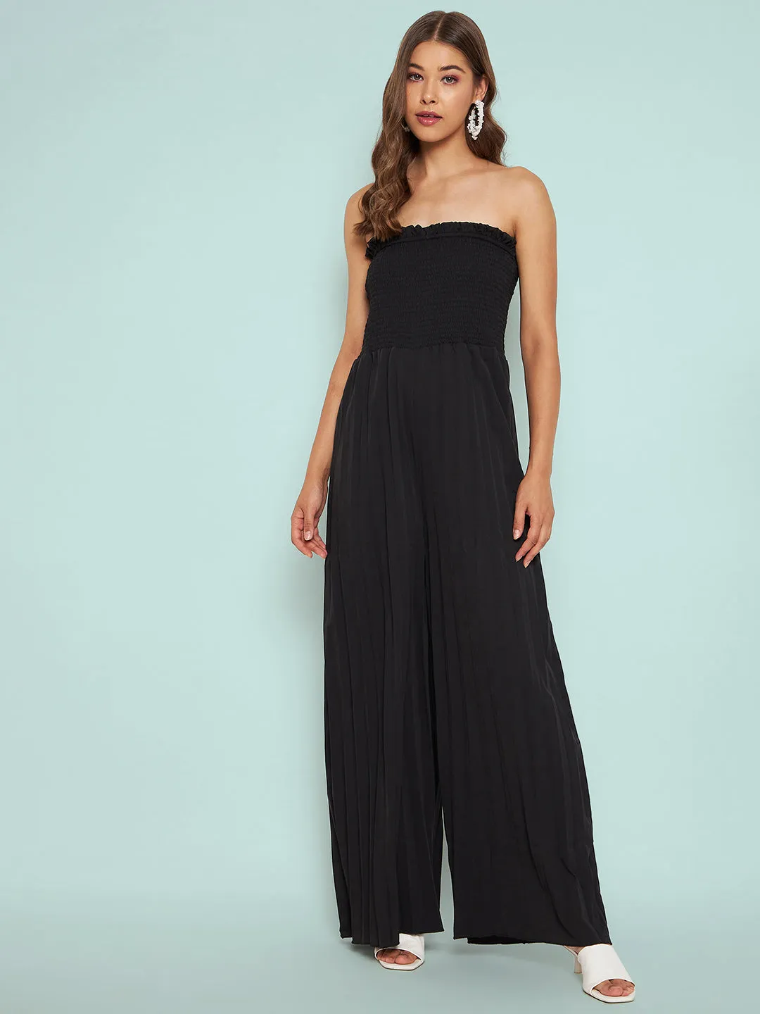 Smocked Strapless Maxi Jumpsuit