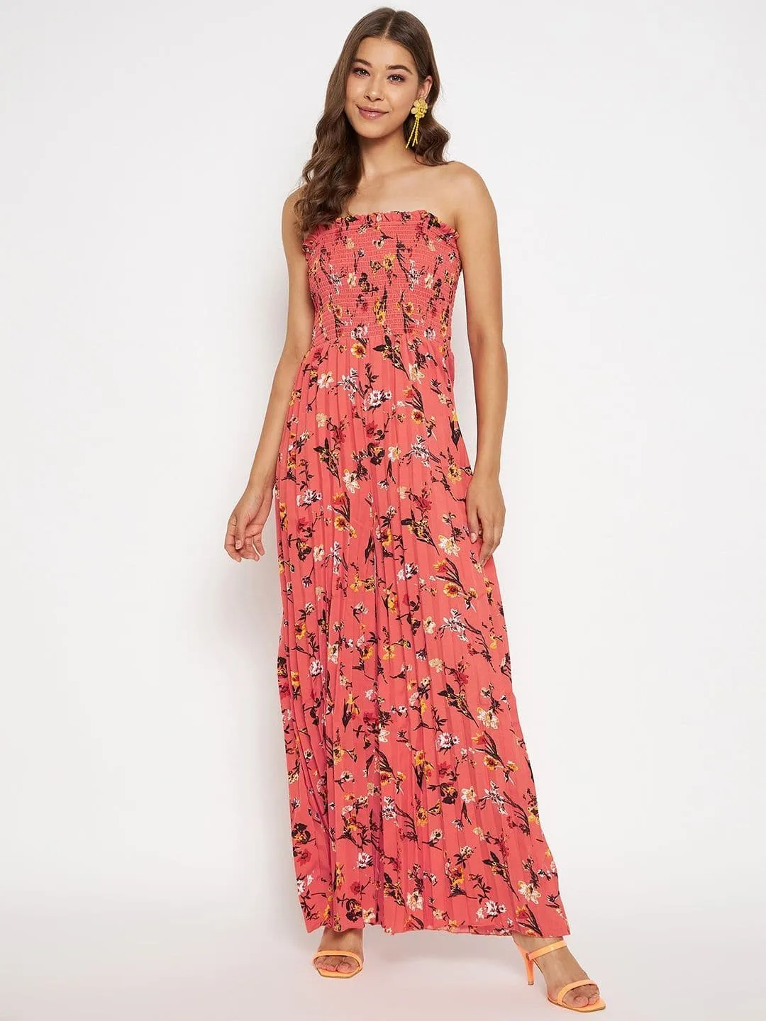 Smocked Strapless Maxi Jumpsuit