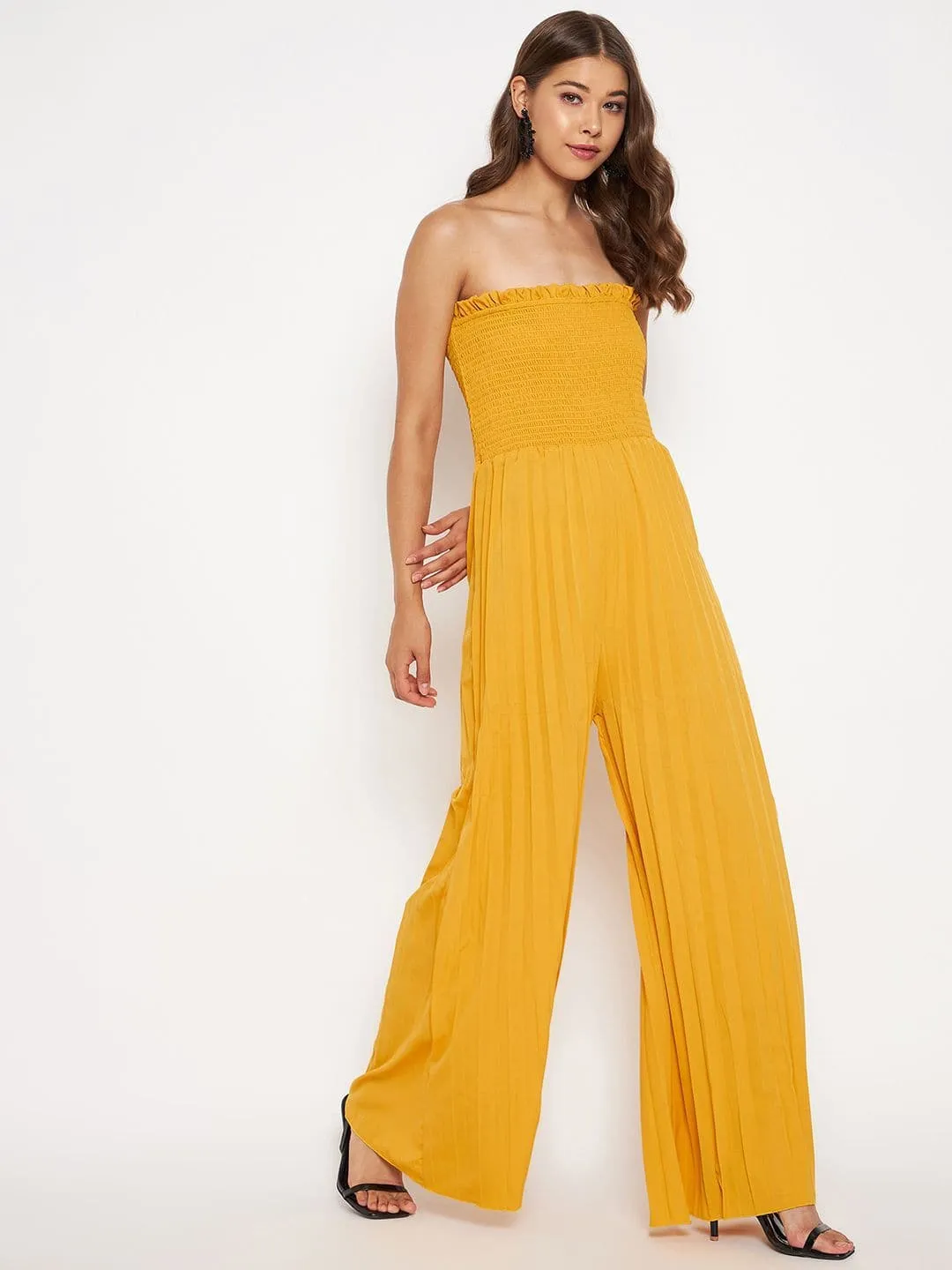 Smocked Strapless Maxi Jumpsuit