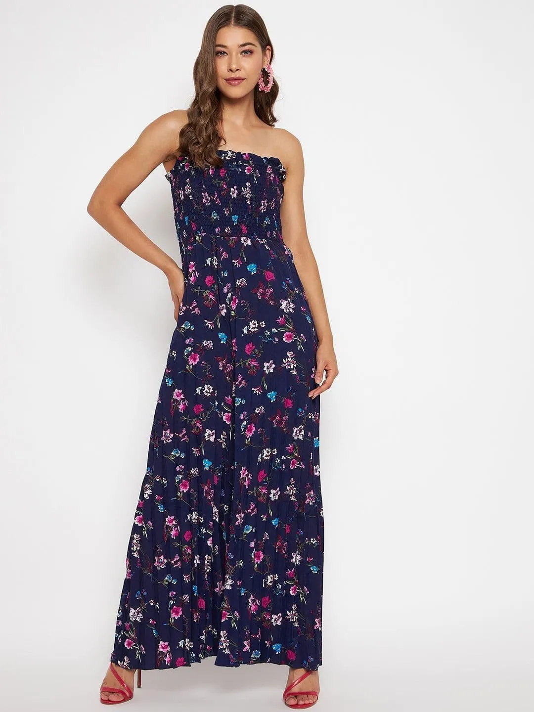 Smocked Strapless Maxi Jumpsuit