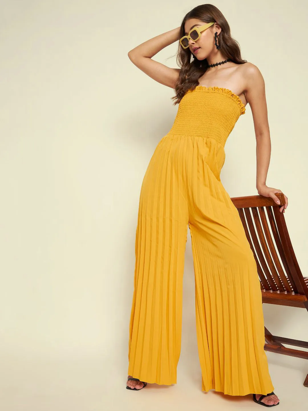 Smocked Strapless Maxi Jumpsuit